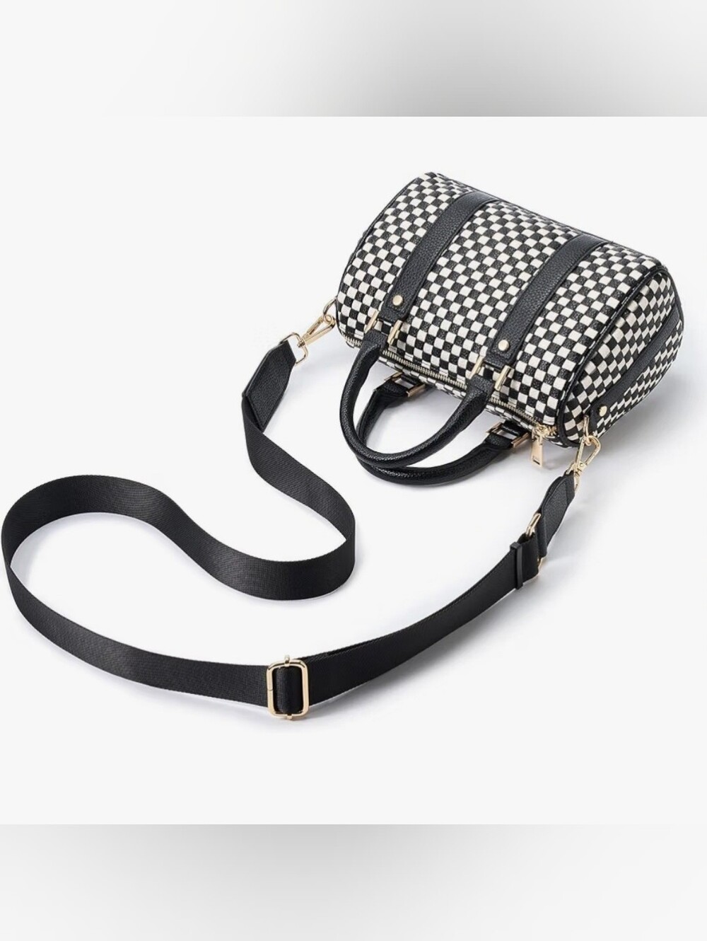 Checkered Black and White Mini Crossbody Bag Vegan Leather